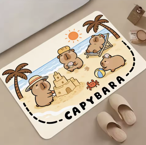 cute capybara bath mat